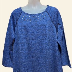 Woman’s AVENUE Tunic Top Size 18 20 NWT Blue Rhinestones $48 Cotton Poly P30